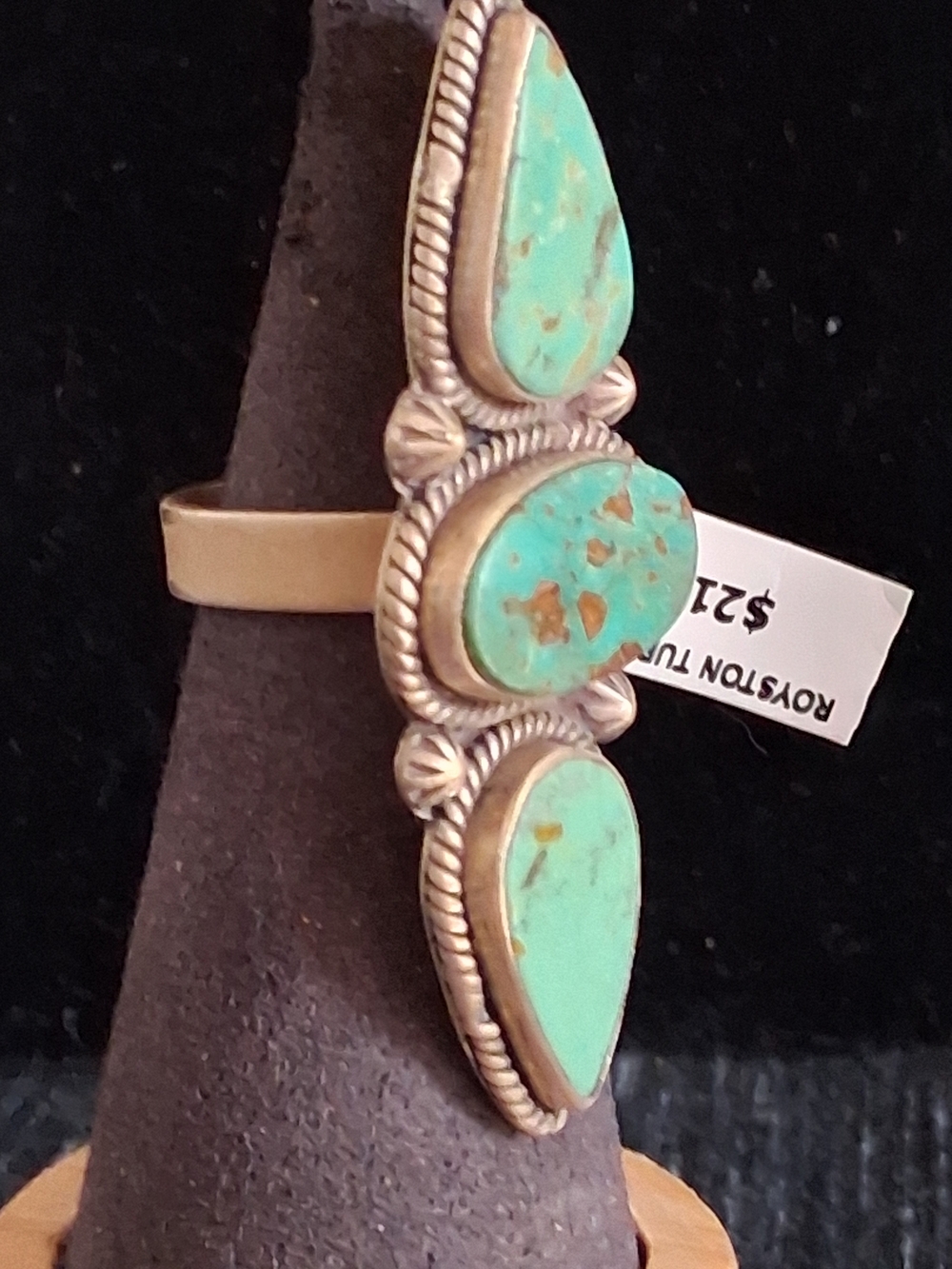 Native American Royston Turquoise 3 Stone Sterling Silver Adjustable Ring 5 - 10 - Picture 3 of 7